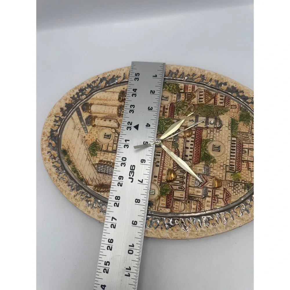 Jerusalem Old City 3D Relief Oval Wall Clock Quartz Movement Home Decor 11.5in